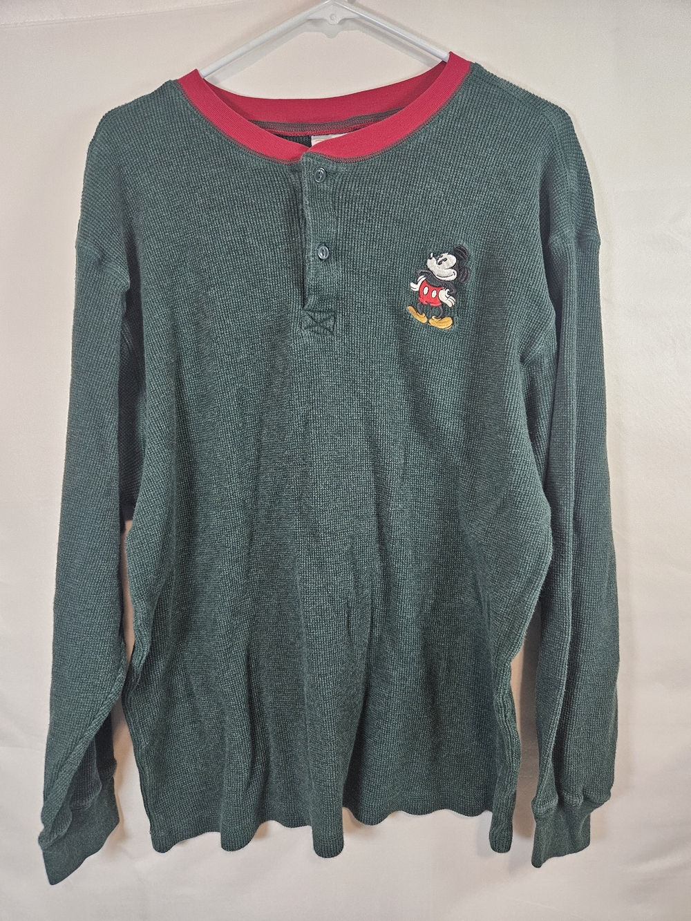 Vintage Disney Store Mickey Mouse waffle-knit thermal Henley 90s Y2K Causal
